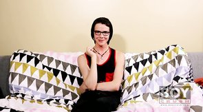 Glasses-wearing effeminate twink stroking his impressive cock