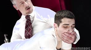 Dark-haired twink dressed in all white gets tortured by the Elder