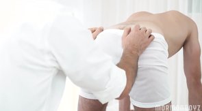 Silver fox Elder stroking his Mormon Boy's massive cock