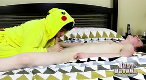 Pikachu bodysuit twink gets fucked in the ass by the BF