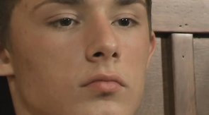 Solo scene featuring a sad-looking twink masturbator