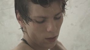 Shower masturbation solo: teen twink massaging his massive cock