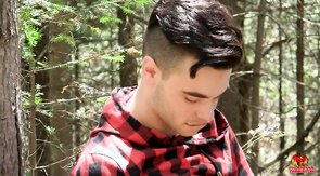 Throat-fucking in the forest, featuring two pretty twinks