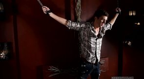 Crucified and kinky twink gets to fuck that tight ass on cam