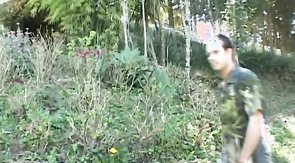 Outdoors fucking session with a big-dicked brunette stud