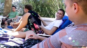 Young lovers sneak away to suck cocks and eat ass