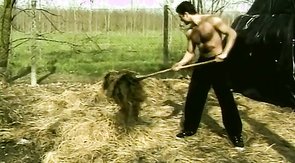 Manly twinks sucking each other's hairy cocks outdoors