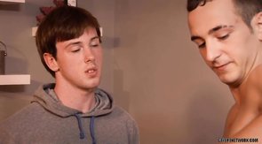 Short-haired brunette in skinny jeans blown by his BF