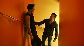 Lustful Latino guys are sucking cocks on the stairs