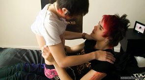 Two emo twinks with red streaks show their mean streak too