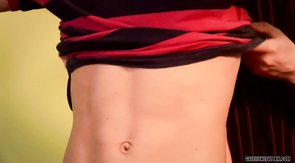 Striped t-shirt twink deepthroats his boyfriend's cock