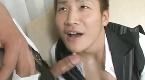 Innocent Asian boyfriend sucks a hard wiener of his own boss