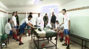 Loser kneels down and grans winner's wiener after the game