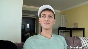 Blindfolded dude takes big black cock in his mouth