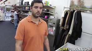 Sexy bearded dude is buying a gun and undressing in the office