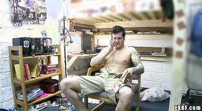 Sexy male is sitting and wanking his dick in a hot ExBF clip