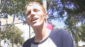 An innocent straight is being tricked by a busty woman