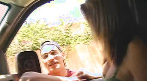 Smiling chick with big tits is tricking another straight