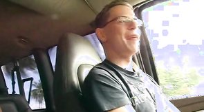 Sexy blonde is sitting with a perfect candidate in the bus