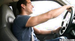 Smiling boy and busty woman laughing and talking dirty