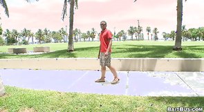 Busty beauty showing her boobies for tricked into van boy