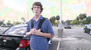 Chesty babe invited this curly-haired stranger in her gay van