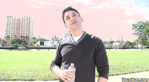 Cute girl invited random man in her van to show him gay sex