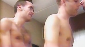 Bald gay is giving a sweet sloppy blowjob for a hot friend