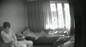 Naked twink is wanking his hard dick on hidden camera