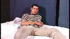 Gorgeous mate with huge dick is jerking off until sperm comes out