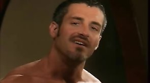 Three pumped men are cumming on the face of their boyfriend