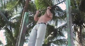 Good-looking muscled pal gets his ass hardly fucked by couch