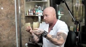 Tattooed bald pal invited his mate for a hardcore threesome