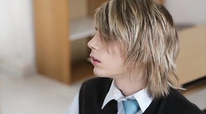 Long-haired young boyfriend is getting his ass fucked in cowboy pose