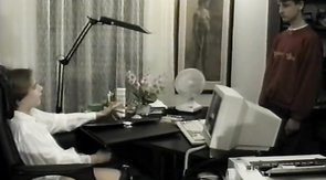 Elegant young man is giving a good blowjob in the bedroom