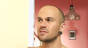 Bald lover rims and fucks his boyfriend's anus in missionary pose