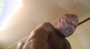 Mature athlete in leather pants fucks his black lover from behind