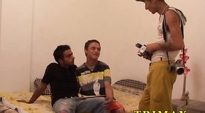 Skinny twinks end up in gay threesome with stacked asses