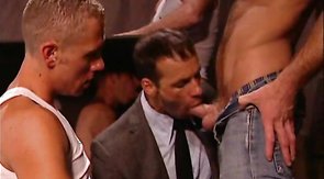 Dirty-minded gentleman is sucking a dick on the knees