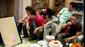 Impressive naked men are enjoying quick anal sex on the party