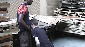 Gorgeous white man kneels down just to fuck a fat black cock