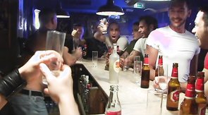 Good-looking buddy is getting on the knees to suck a dick