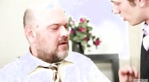 Stunning bald daddy is getting sucked by horny youngster