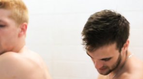 Tattooed muscled friend hardly penetrated in his lovely pose