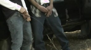 Group sex session featuring two hunks with huge cocks