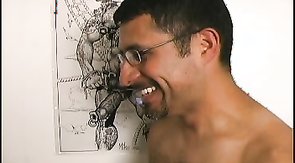 Stunning black boyfriend is sucking a tasty white dick in gloryhole