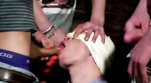 Pretty cute buddy gives a nice deep blowjob for multiple dicks