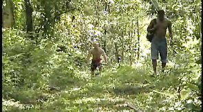 Playful buddy sucking his lover's huge dick on the grass