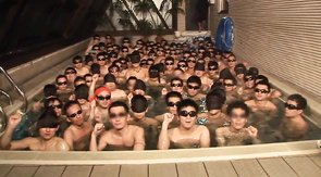 JAV gang-bang/blow-bang featuring a ton of horny twinks