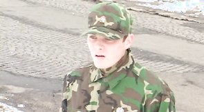 Good boyfriends soldiers sucking two hard dicks of the officers